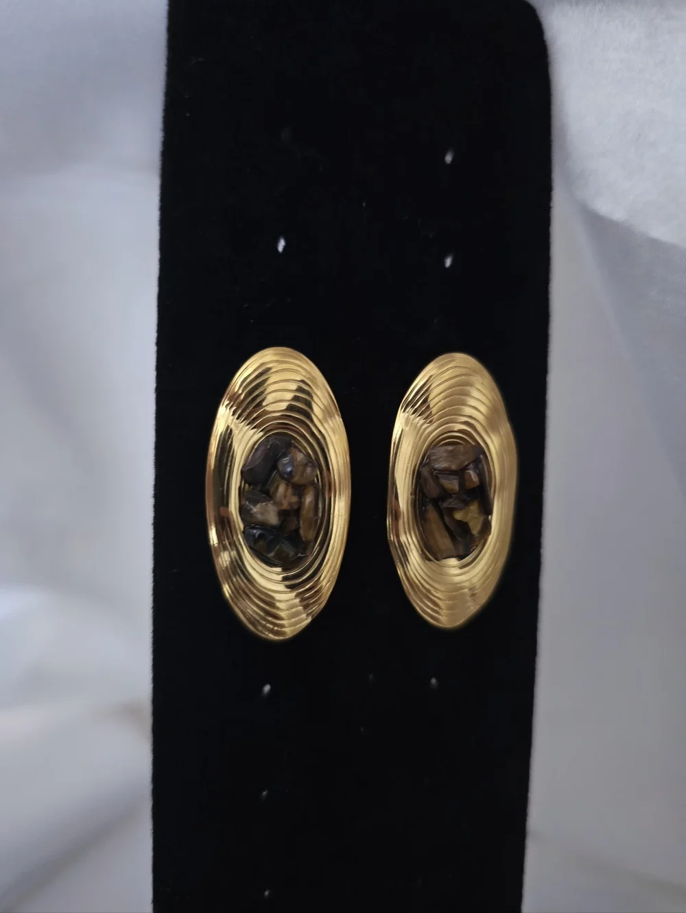 18K Gold-plated Statement Earrings -‎ Tiger Eye Design